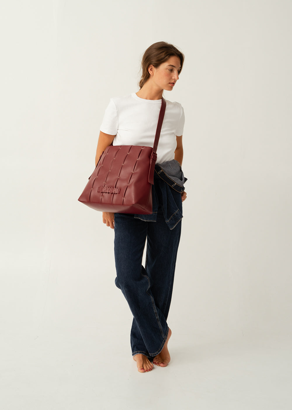 Shopper de piel vegana Candela de CRVSH, Burgundy