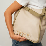 Bolso shopper Nicosia off/white con lujados en verde de CRVSH