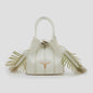 Bolso bandolera de piel vegana de máxima calidad modelo ELISA off white. Asa bandolera con flecos estilo folk, cortes y pespuntes en contraste