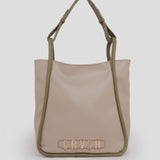 Bolso shopper Nicosia off/white con lujados en verde de CRVSH