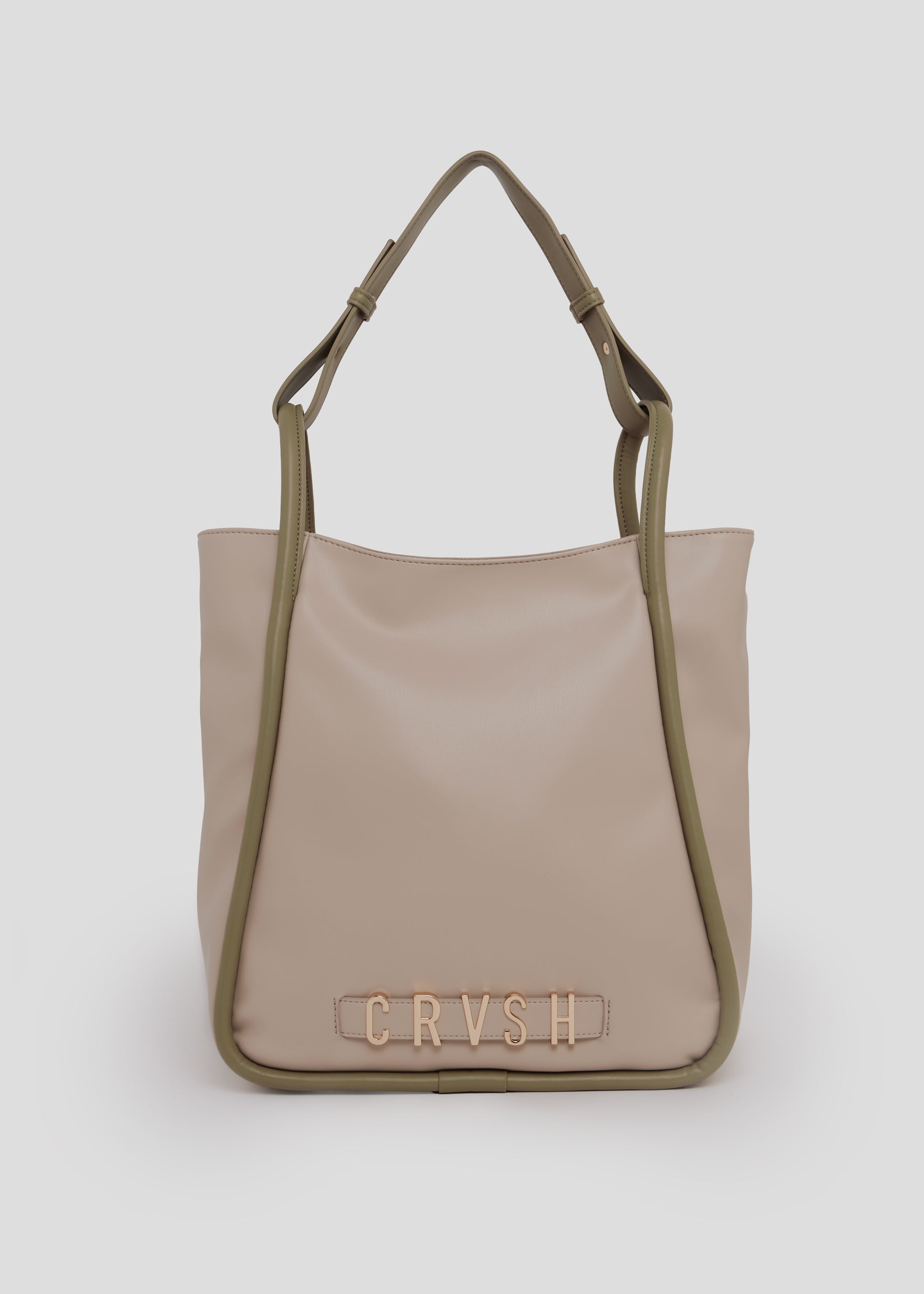 Bolso shopper Nicosia off/white con lujados en verde de CRVSH