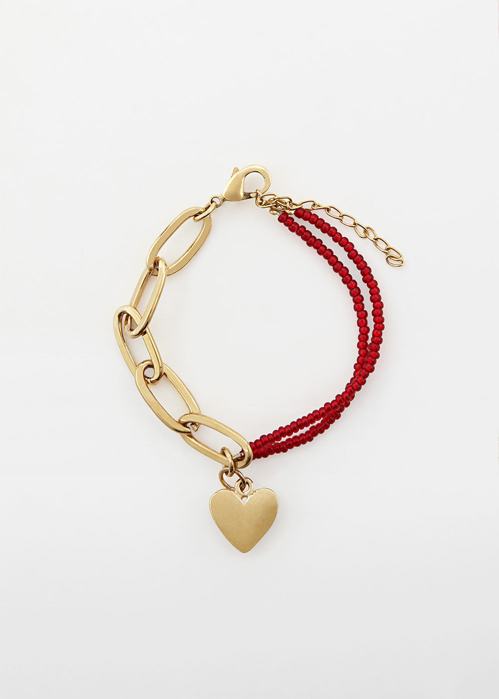 Pulsera con cuentas acrílicas y con cadena y charm de corazón en oro 24k, JANE