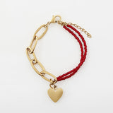 Pulsera con cuentas acrílicas y con cadena y charm de corazón en oro 24k, JANE