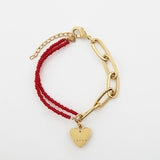 Pulsera con cuentas acrílicas y con cadena y charm de corazón en oro 24k, JANE