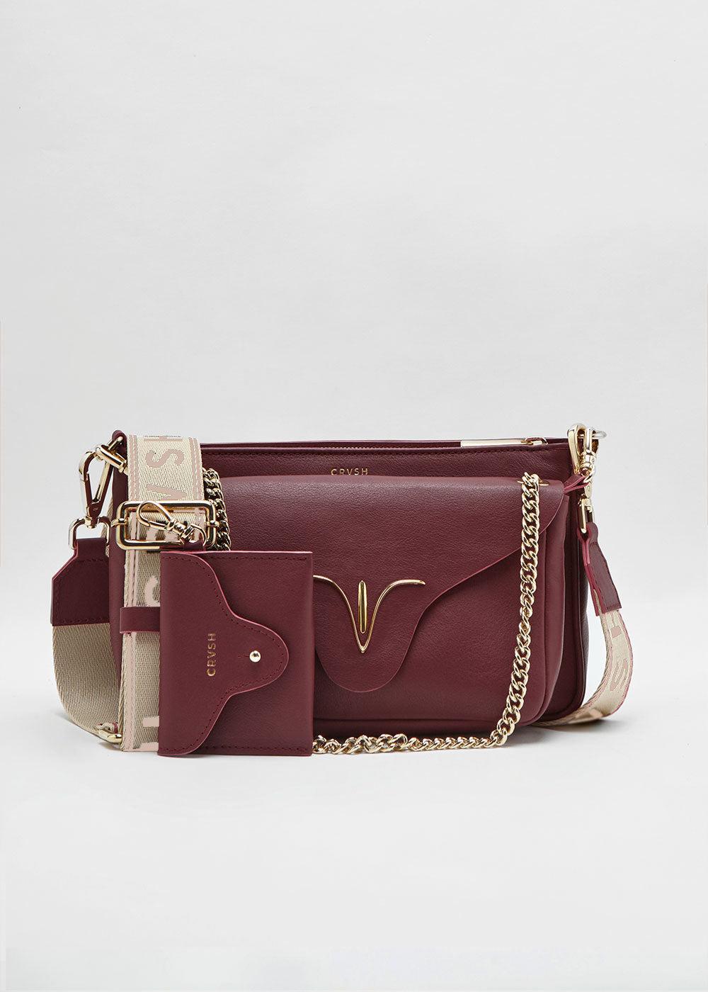 Bolso bandolera de CRVSH 3 en 1 modelo VICTORIA GLASTONBURY BURGUNDY