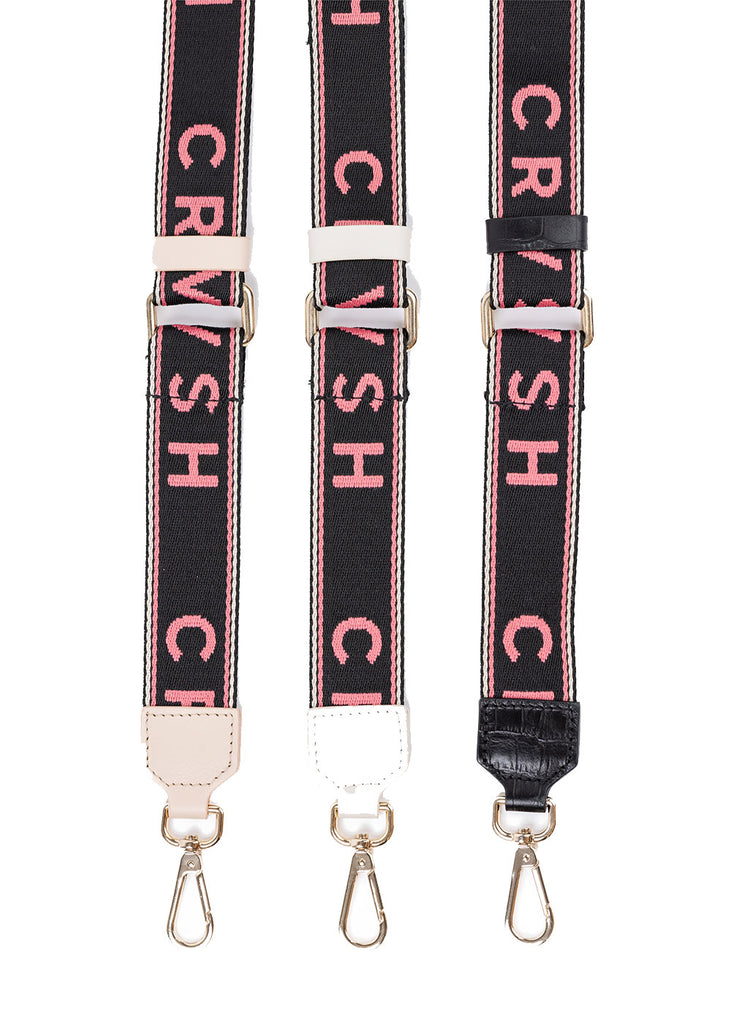 Bandolera para bolso original BAND NEGRO CRVSH con logotipo de la marca en jaquard y apliques de piel de máxima calidad